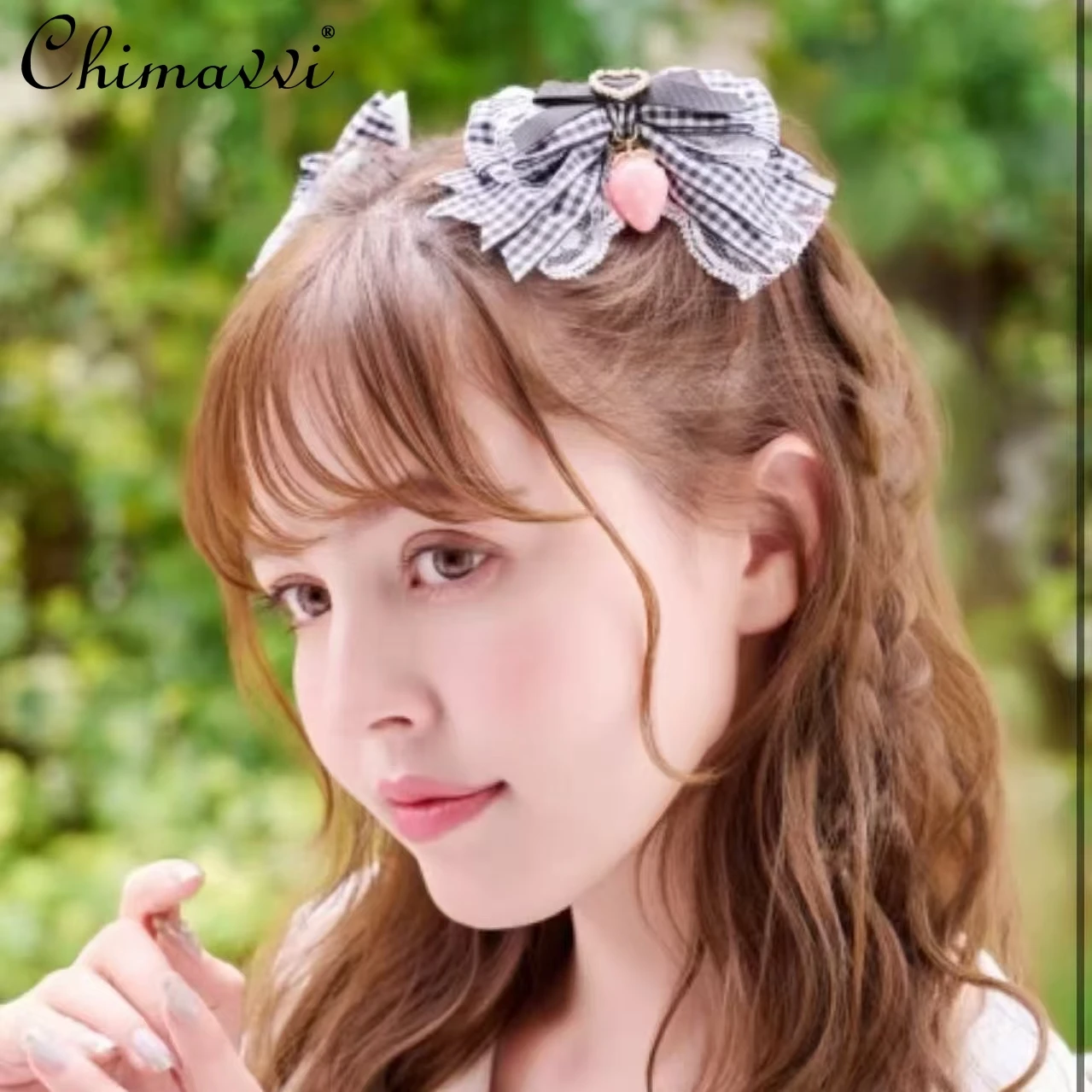 Liz ญี่ปุ่นหวานสตรอเบอร์รี่ลายสก๊อต Lolita อุปกรณ์เสริมผม 2025 ใหม่สาวน่ารักผู้หญิงอเนกประสงค์หมวก