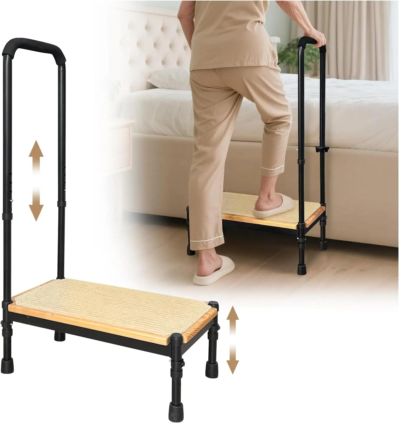 

Adjustable Step Stool with Handrail for Elderly Adults, Heavy Duty 400lb, Ideal for Bedside and SUV Use