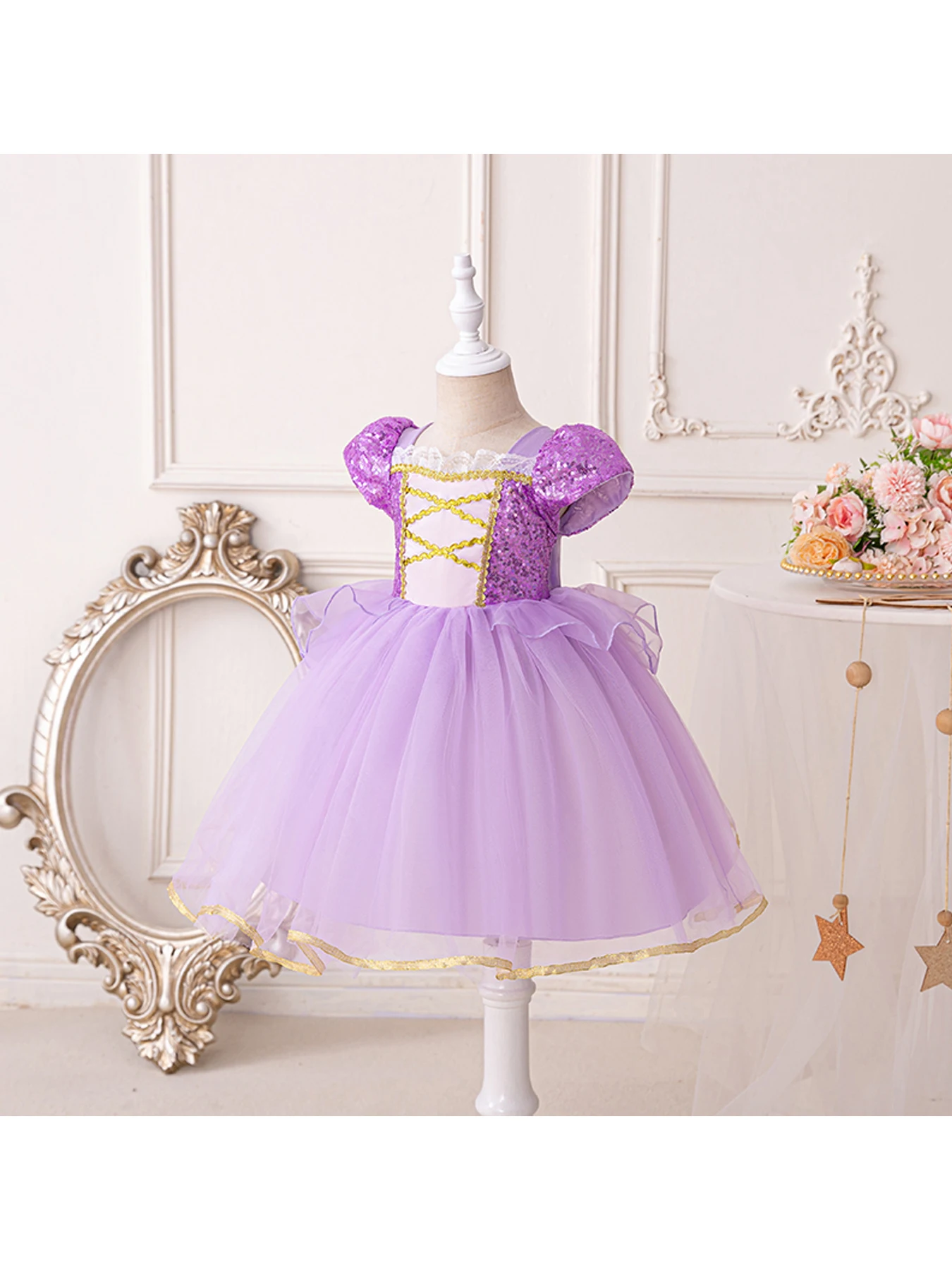 Girls Princess Dress Up, Fairytale Princess Rapunzel Long Hair Cosplay Skirts, Pretty Skirt with Brilliant Sparkle Hemline, Attr