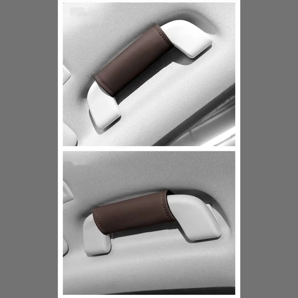 2Pcs Soft Car Handle Cover PU Leather Solid Color Pull Handle Gloves Wear-proof Comfortable Car Roof Handle