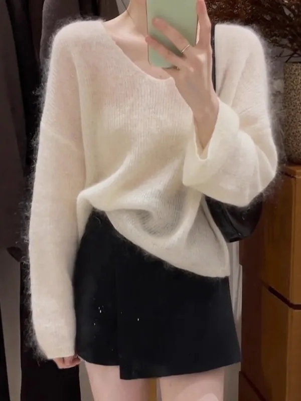 

Korean Sle Women's Thiened Knitted V-ne Sweater Base irt Autumn Winter Outerwear Inner Match Soft Camere Long Sv...