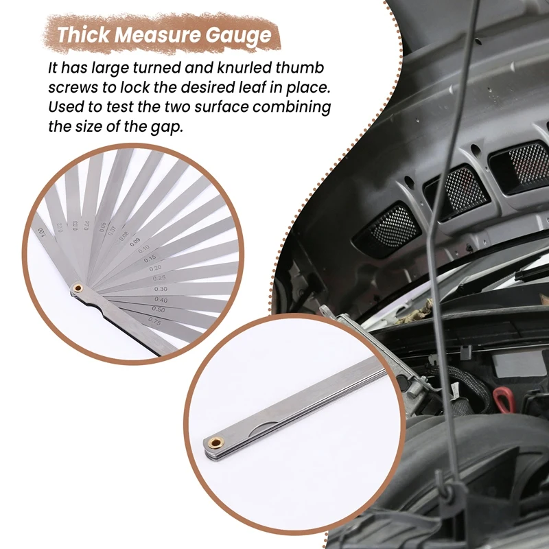 

B69C 200Mm Long 17 Leaves 0.02Mm-1.0Mm Space Thick Measure Feeler Gauge Gage