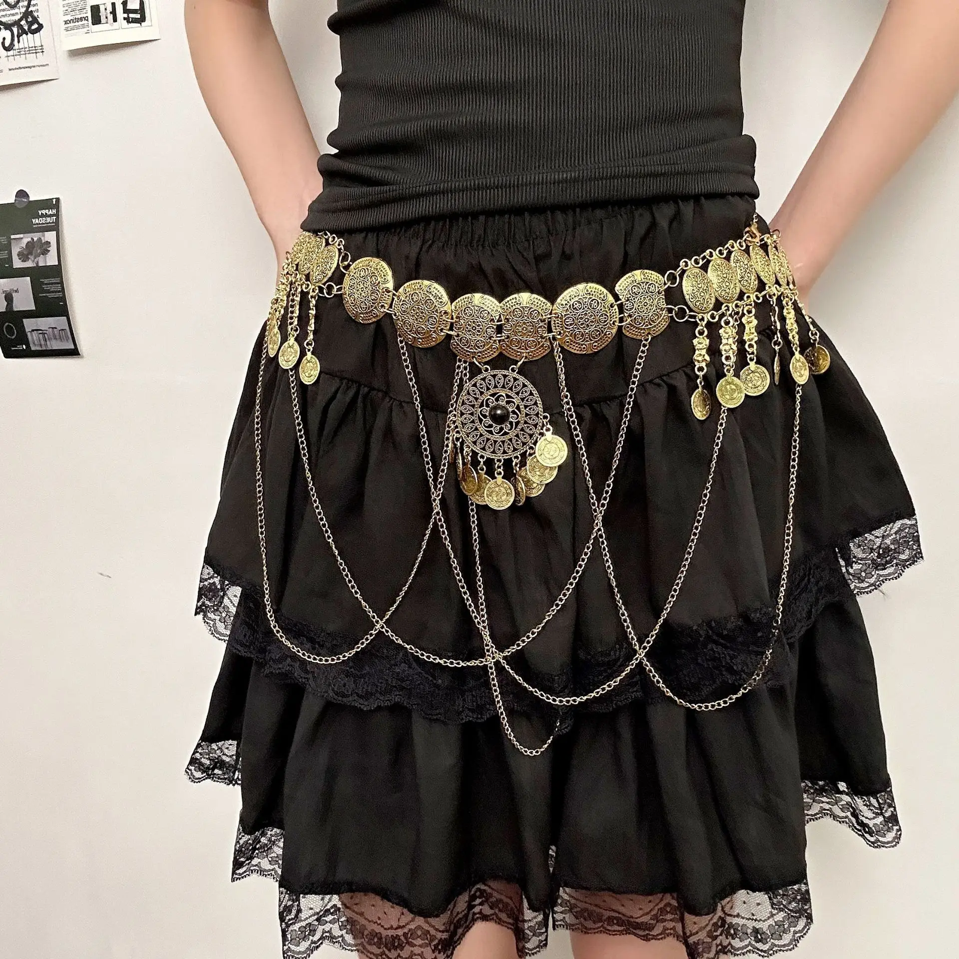 

Цепочка на живот в стиле бохо — экзотическая этническая цепочка на талию с монетами, винтажные богемные украшения для тела для танцев, этнический аксессуар