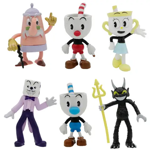 4/6 adet Set PVC Kawaii kupası başkanı Anime Action Figure Cuphead bebek oyuncak oyunu dekorasyon süsler oyuncaklar çocuklar için Xmas hediye