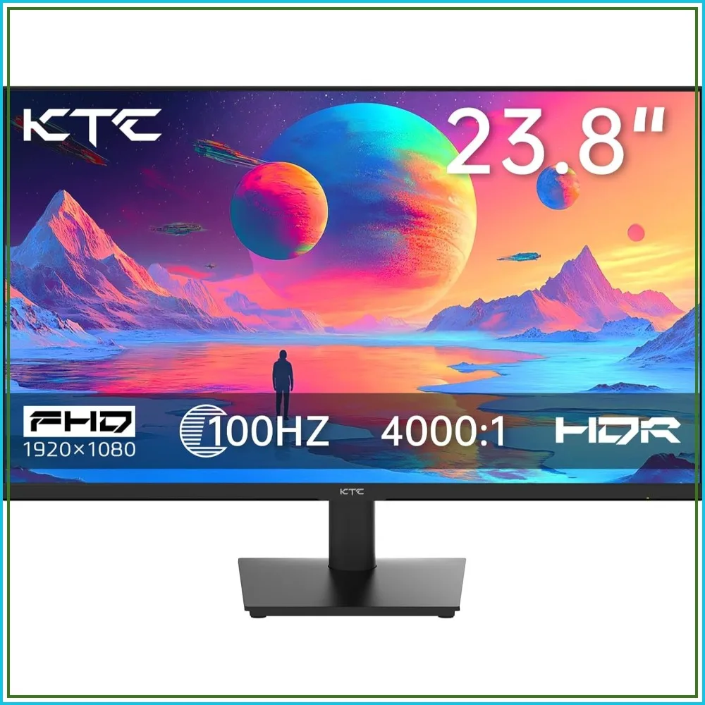 24 Inch 100Hz FHD Monitor, Frameless, 4000:1, 103% sRGB, HDMI VGA, Low Blue Light, Tiltable, VESA Mount