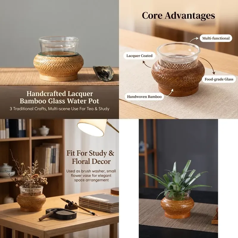 

【CHIMU HOME】 Bamboo Sleeve Clear Glass Cup Heat Resistant 350ml Zen Style Bowl