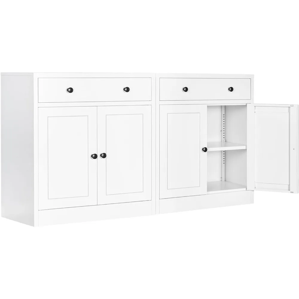 

BESFUR Buffet Metal Cabinet with Storage 32”,White Sideboard Farmhouse Storage Cabinet with Adjustable Shelves, 2 Drawer and 4 D