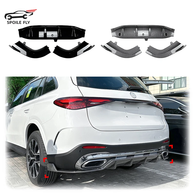 High Quality ABS For Mercedes Benz GLC Class GLC260 300 X254 2023+Car Rear Bumper Lip Spoiler Glossy Black Carbon Fiber Look