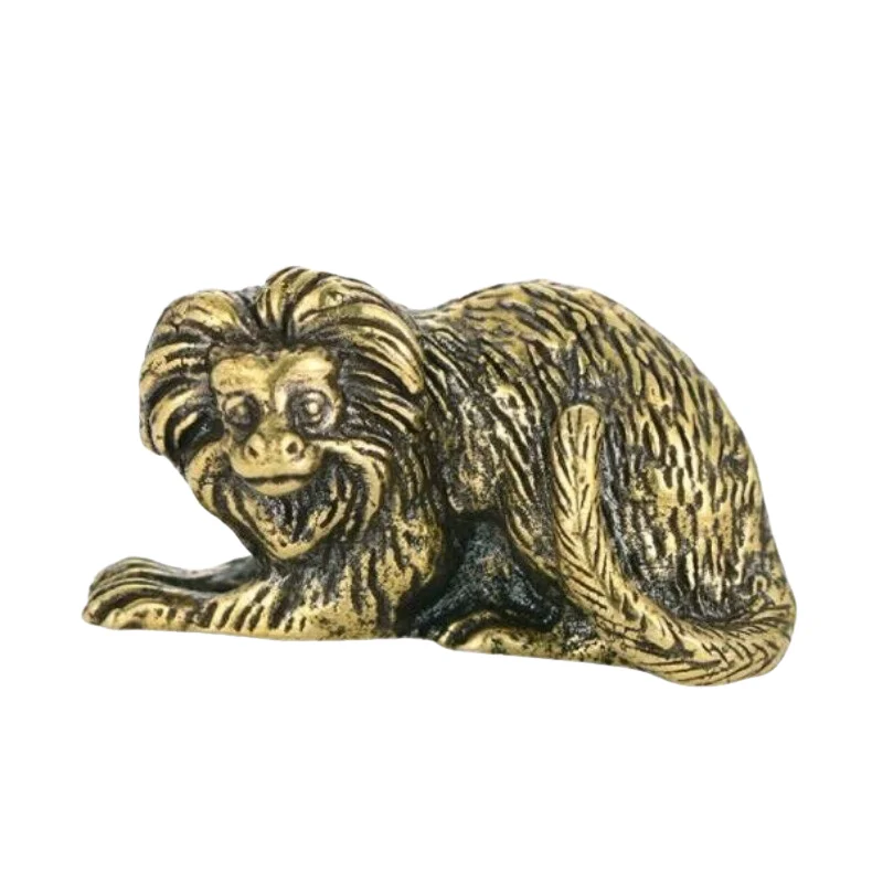 Retro Brass Mini Crouching Lion Sculpture Jungle Animal Figurine Tabletop Bonsai Landscape Home Decoration Craft