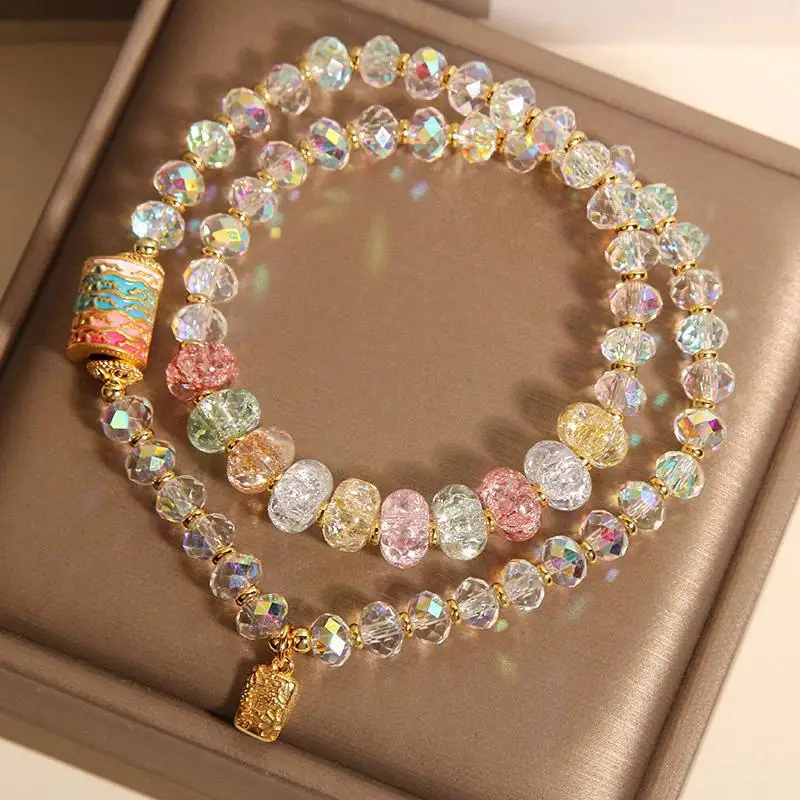 New Chinese-style White Crystal Double-circle Bracelet Women's Light Luxury High-end Crushed Ice Abacus Beads Stacked HandString