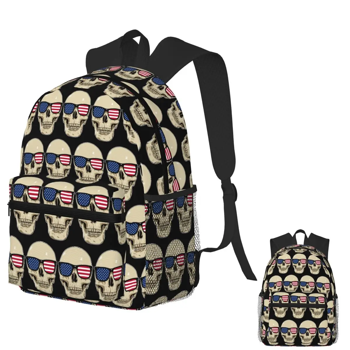 

Skull Wearing American Flag Glasses Student Backpack School Bag Hiking Travel Daypack for Boys Girls Bookbag Shoulder Bags