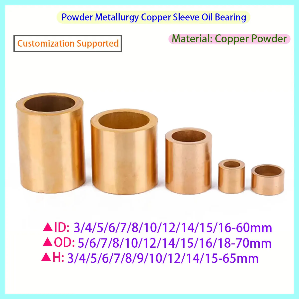 Powder Metallurgy Copper Sleeve/pure Copper Small Shaft Sleeve ID3/4/5/6/7/8/10/12/14/15/16-60mm