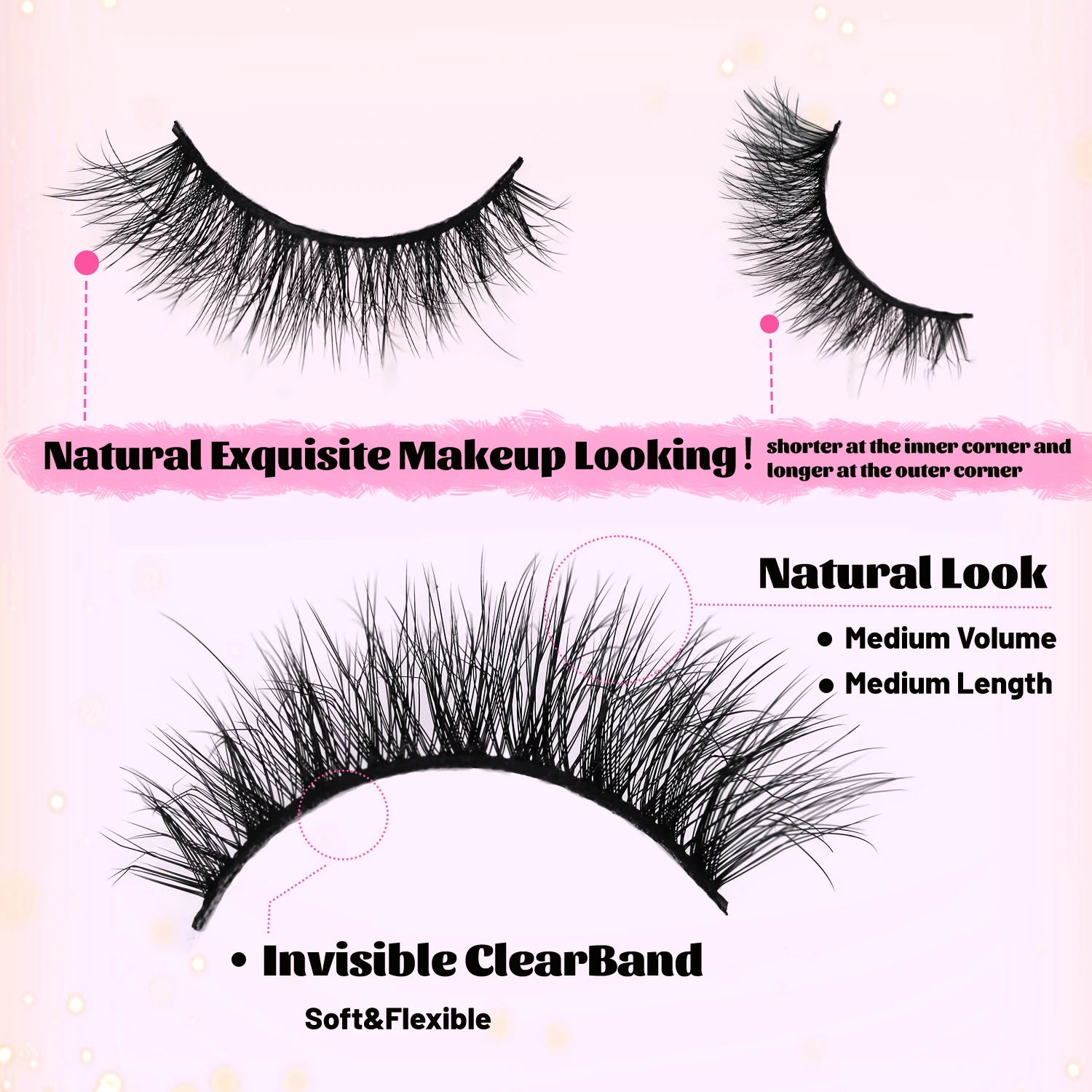 Sztuczne rzęsy Naturalne rzęsy Delikatne sztuczne rzęsy Rzęsy w paskach typu kocie oko Zestaw puszystych rzęs Naturalny wygląd Krótkie rzęsy typu kocie oko 10 par