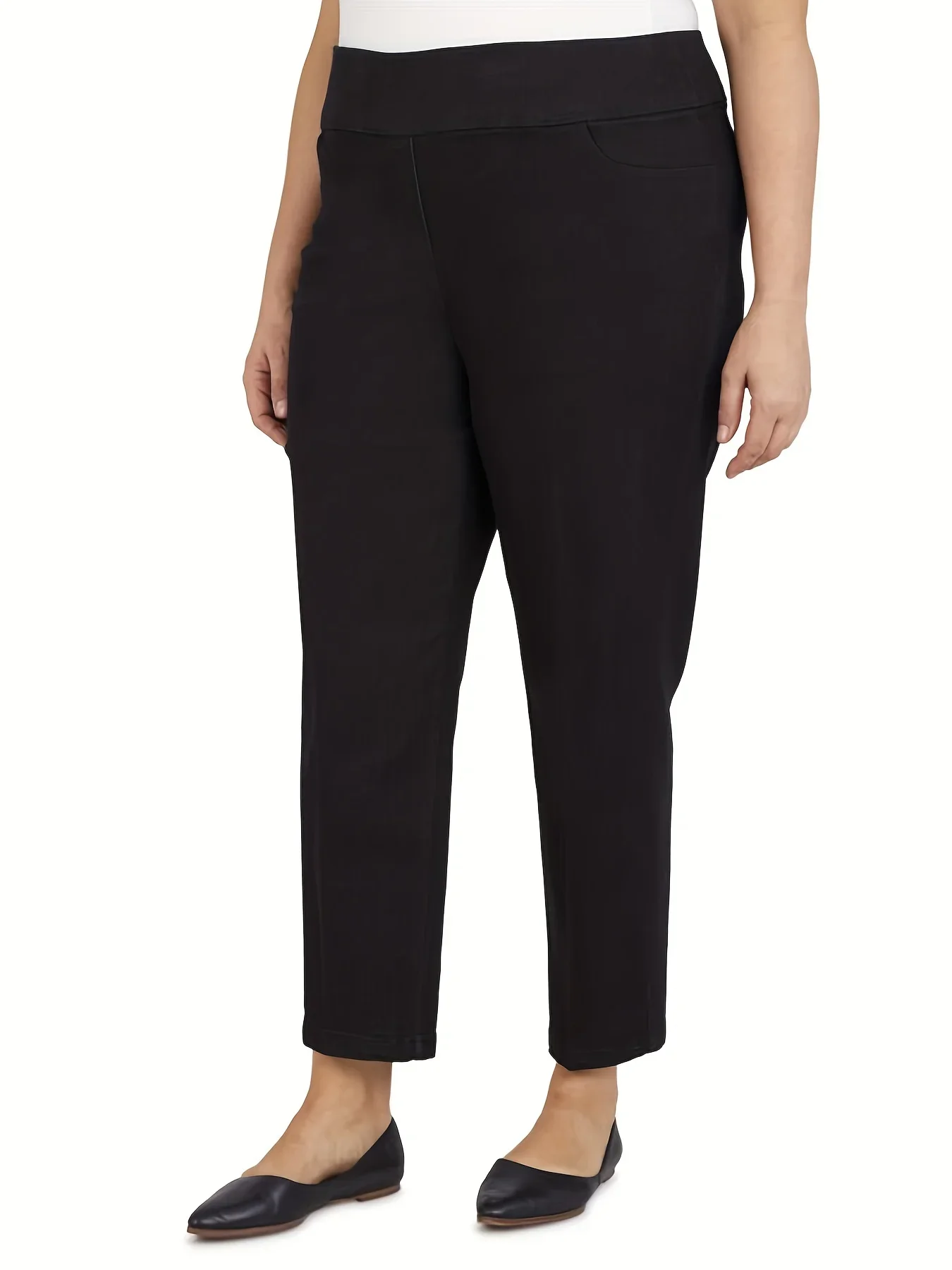 

2026 Plus Size Women Elastic Waist Straight Leg Pants With Pockets