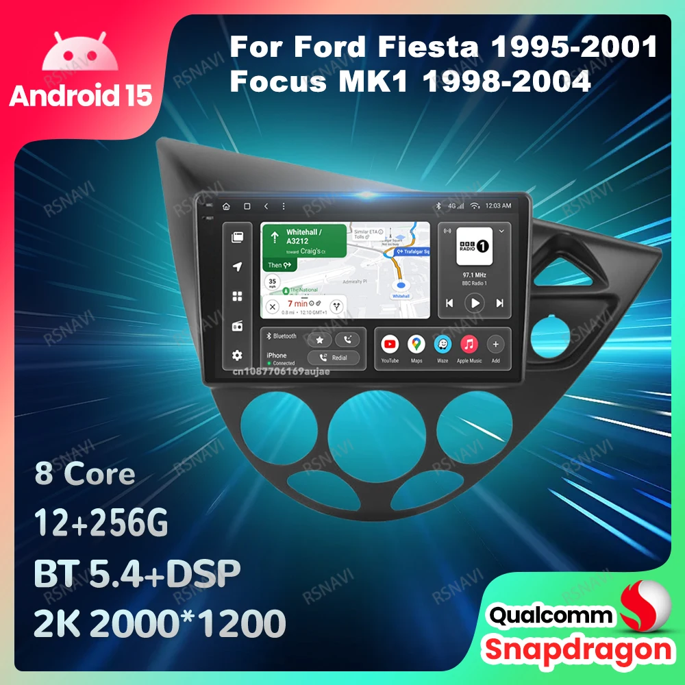 

Автомобильный радиоприемник Android 15 для Ford Fiesta 1995-2001 Focus MK1 1998-2004 DSP Автораadio BT 5G WIFI GPS QLED Головное устройство DVD Стерео 4G LTE