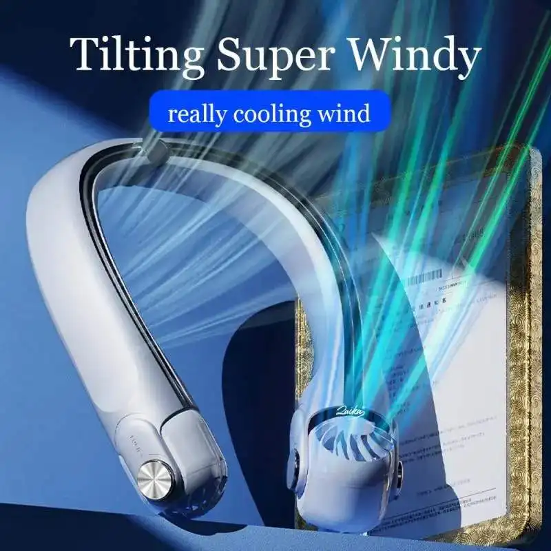 2400mAh Neck Hanging Small Fan Blade Hanging Neck Small Fan Rotor Hanging Neck Fan New Turbo Portable Cooling Fan USB Charging