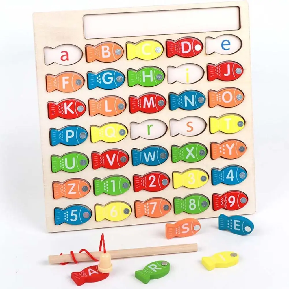 Wooden Fishing Toys Letter Cognition Early Educational Letter Number Puzzle Colorful Color Pairing Fishing Game Birthday Gift