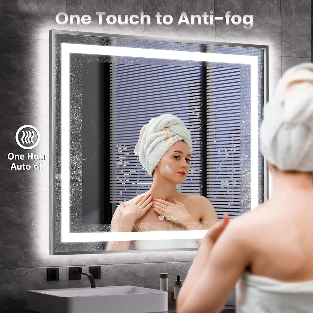 مرآة حمام مضيئة 24 × 36 بإطار من النيكل المصقول، مضادة للضباب، مقاومة للكسر، قابلة للتعتيم، 3 ألوان #5