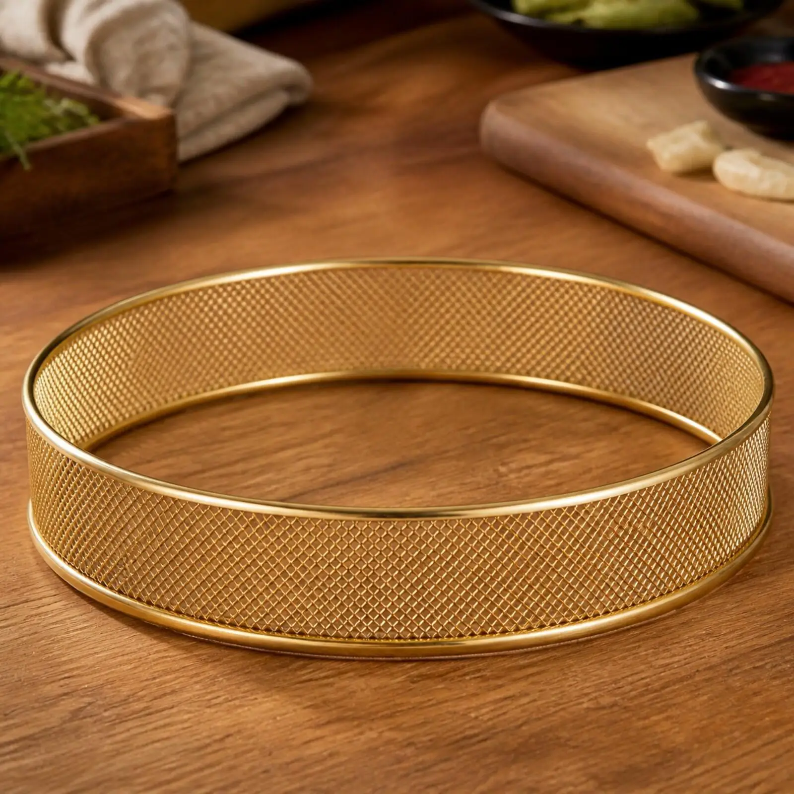 Circular Seafood Platter Mold Metal Gold Finish for Professional Plating and Creative Culinary Food Art