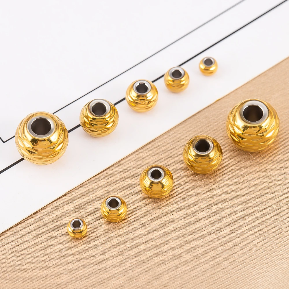 

5pcs Stainless Steel Beads 3-8mm Round Patterned Beads Loose Spacer Beads For DIY Jewelry Making Bracelets Necklace Accessories