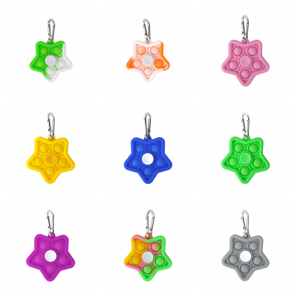 

3pcs Popper Bubble Sensory Stars Pop Fidget Spinner Keychain Toys Set Soft Silicone Tie-Dye For ADHD Anxiety Stress Relief