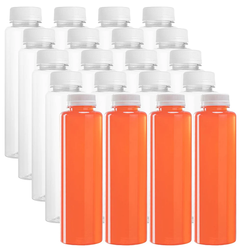 

24Plastic Juice Bottles Clear Reusable Drink Containers Empty PET Beverages Bottles Bulk for Smoothies Drinking Beverages Fridge