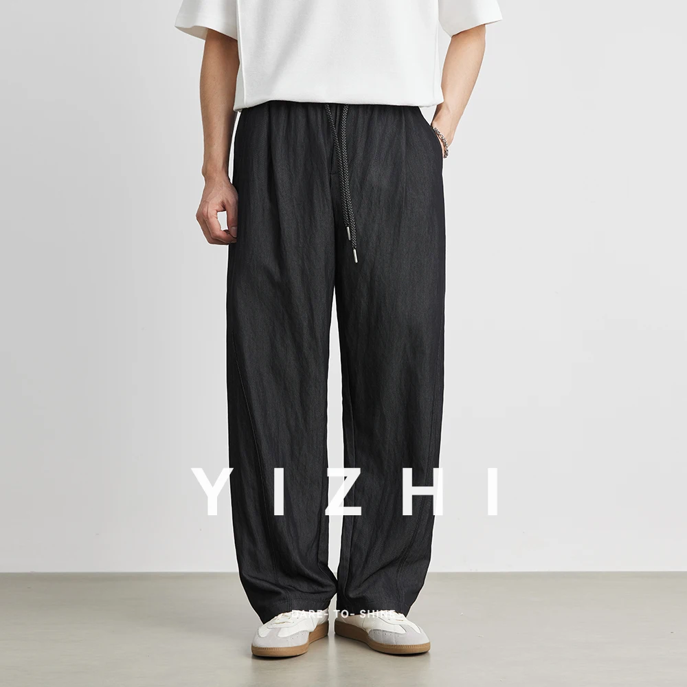 Men's Ice Silk Thin Japanese Library 2025 Summer New Loose Straight Casual Pants Outdoor Sports Beach Pants Male Apparel