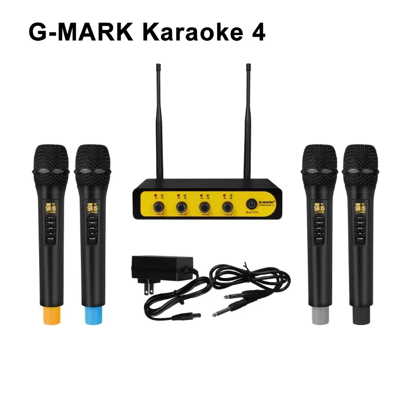 G-MARK Karaoke 4 Channel UHF Wireless Microphone System Professional Microphone For Home Party