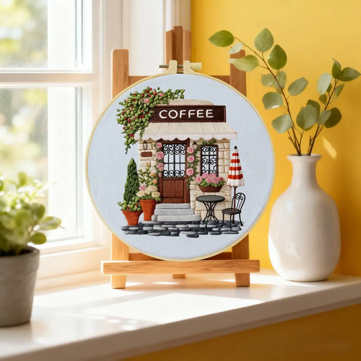 1 Stück 20X20CM/15X15CM 7,87/6,3 Zoll Kaffeehaus-Stickerei-Starter-Kit DIY-Kit DIY-Stickerei-Set Handarbeiten Nähkunst – Detail 1