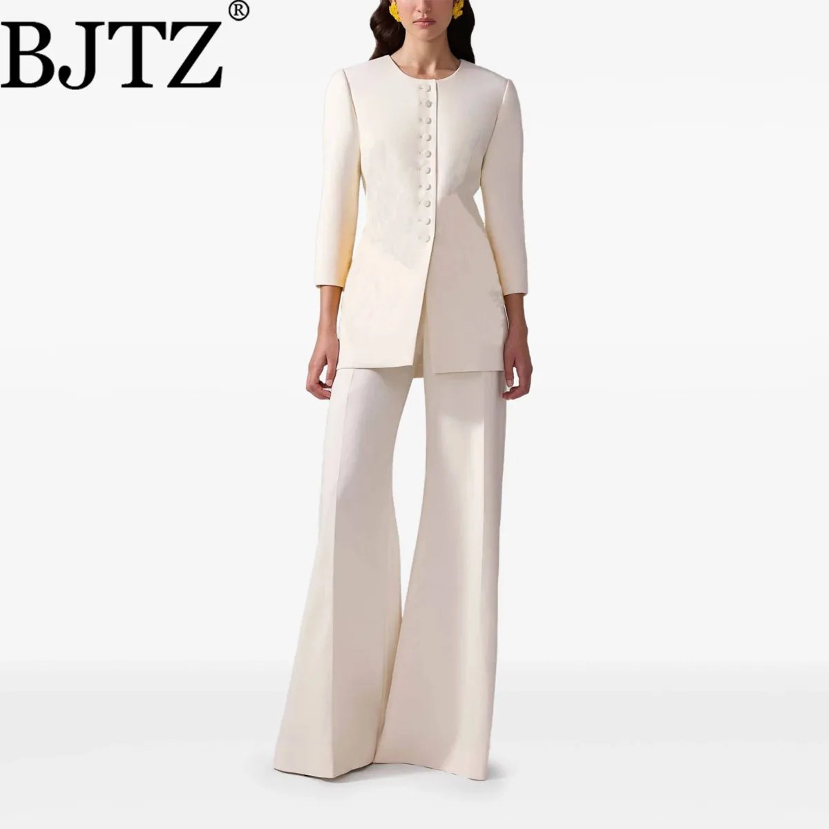 

BJTZ, французская пригородная куртка в простом стиле, новинка 2025, ранняя осень, однобортный женский пиджак с круглым вырезом и рукавами девять четвертей