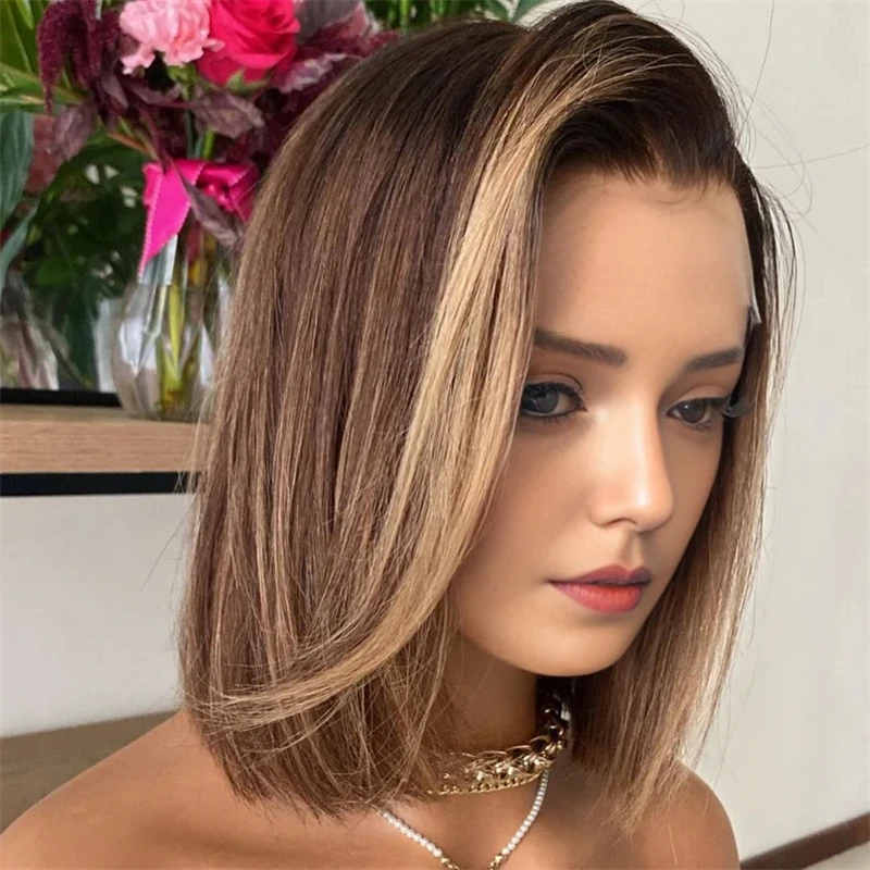 Straight Bob Ombre Ash Blonde HD Lace Front Wig Preplucked Hairline Heat Resistant Wig For Women 13x4 Synthetic Futura Glueless