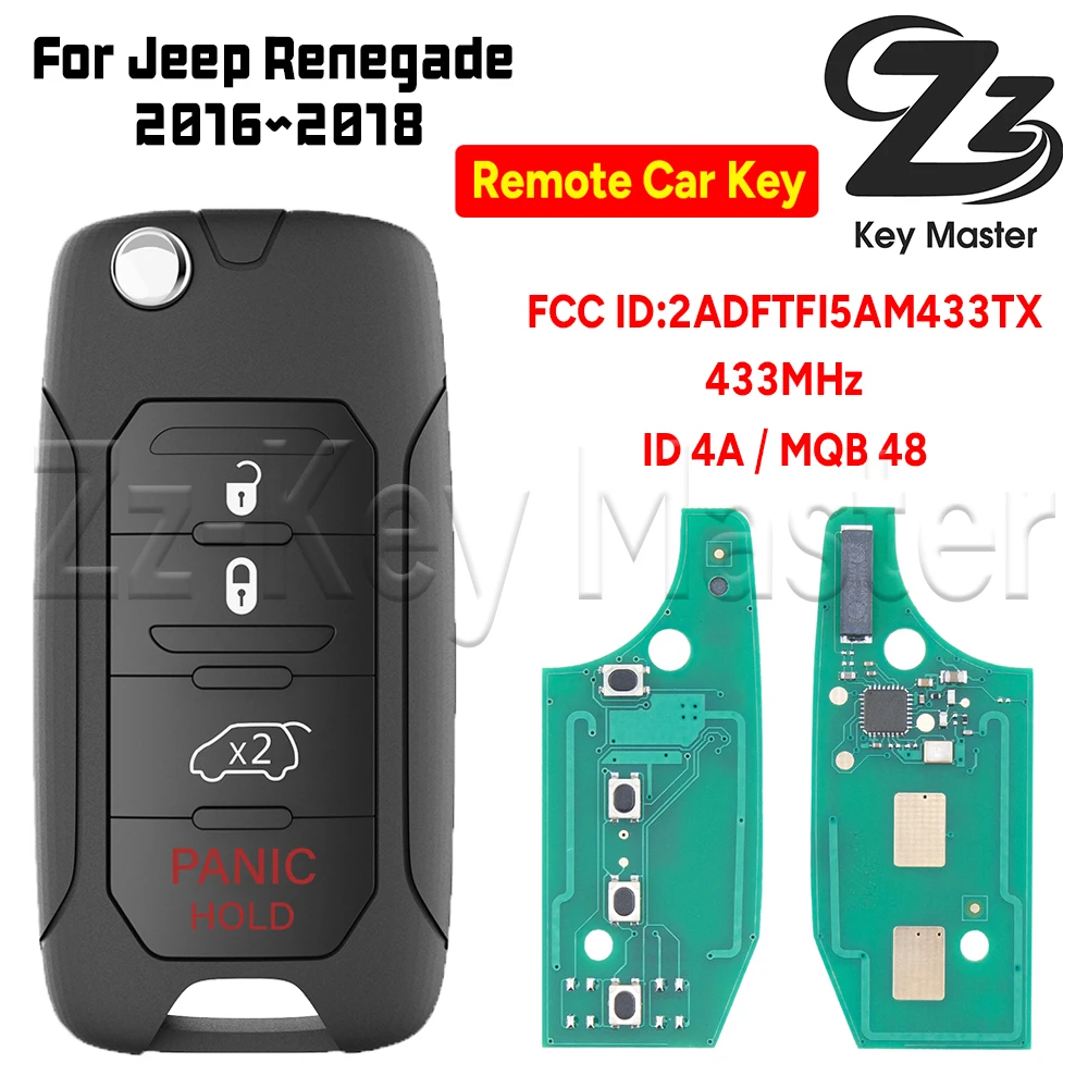 

Zz Key Master Folding Remote Car Key 4A MQB48 Chip 433MHz For Jeep Renegade 2016 2017 2018 FCCID:2ADFTFI5AM433TX Flip Key