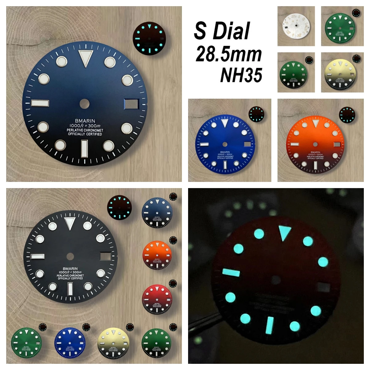 

28.5mm S Logo SUB Sunburst Dial Fit NH35/NH36/4R/7S Japanese Movement Ice Blue Luminous Watch Modification Accessories