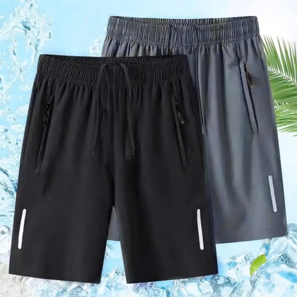 Men Beach Shorts Elastic Drawstring Waist Quick-Drying Casual Short Pants With Reinforced Pockets Street Wear Sports Clothes