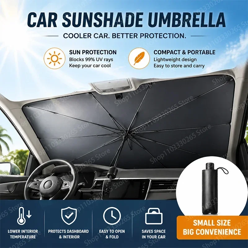 Car Windshield Sunshade Umbrella – Blocks UV Rays, Keeps Car Cool, Portable Foldable Design, Fits Most Cars, Easy to Store