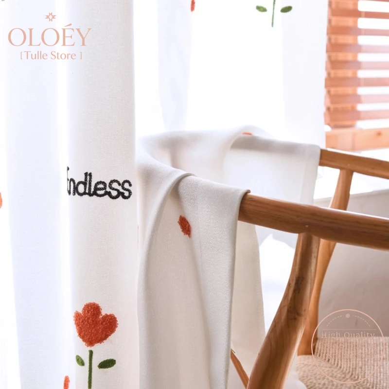 

Upgraded Orange Tulip Sheer Curtains for Bedroom Living Room Translucent Not Transparent Sun Shade Window Screen Floral Modern