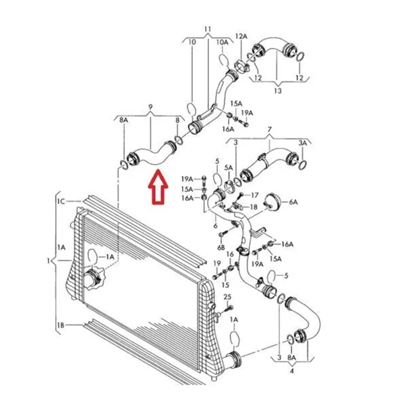 For MK5 1K0145832B 1K0145832C 1K0145834L 1K0145834G Car Intercooler Coolant Rubber Radiator Turbos Hose Air Pipe
