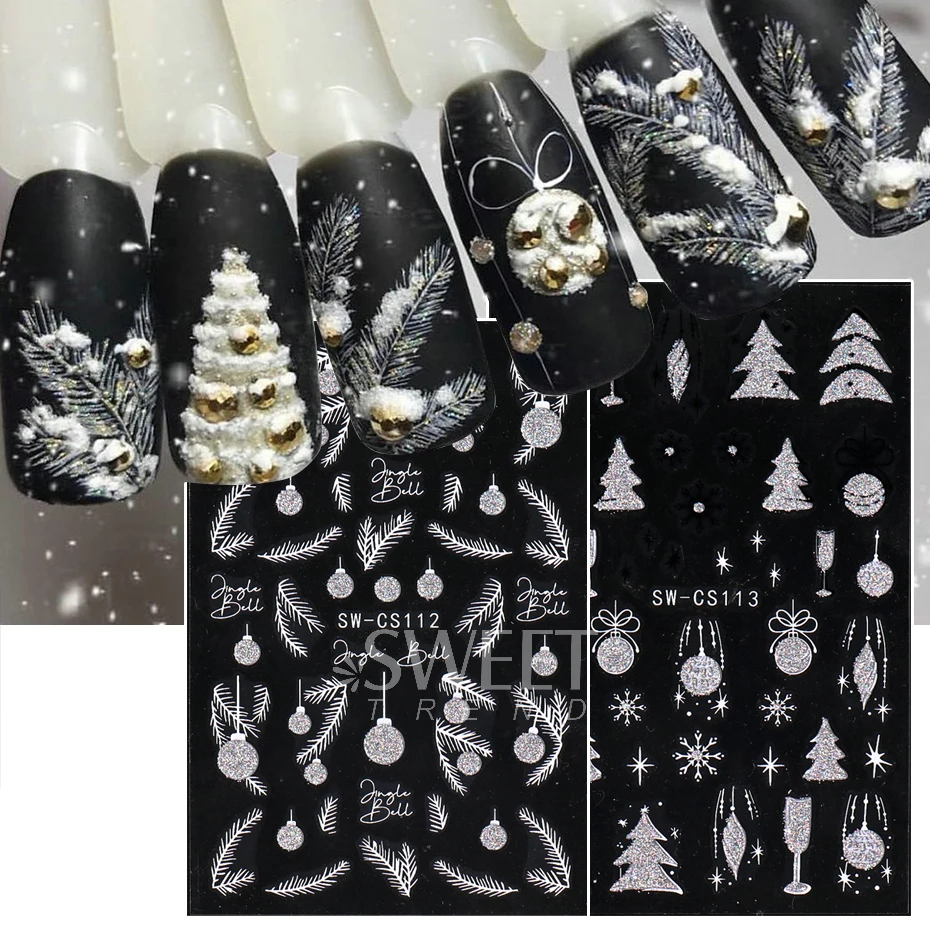 Nieuwe Kerstserie Nagellak Stickers Sprankelende Glitter Nail Art Decoraties Kerstboom Hart Ontwerpen Sneeuwvlokken Manicure Tips