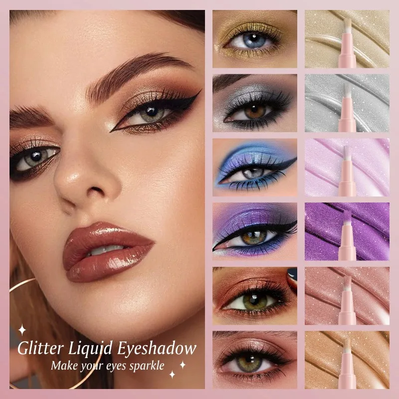 Pearlescent Liquid Eyeshadow with Brush Diamond Shiny Glitter Lasting Eye Shadow Waterproof Quick-drying Eyes Make Up  Cosmetics