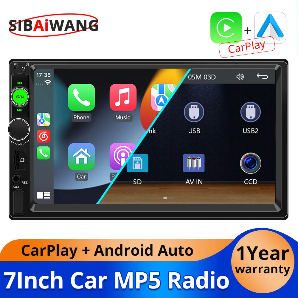 

IPS 7 Inch 1Din Wired Carplay Android Auto 2Din Car Radio Bluetooth Multimedia MP5 Video Player Touch Screen MirrorLink With FM