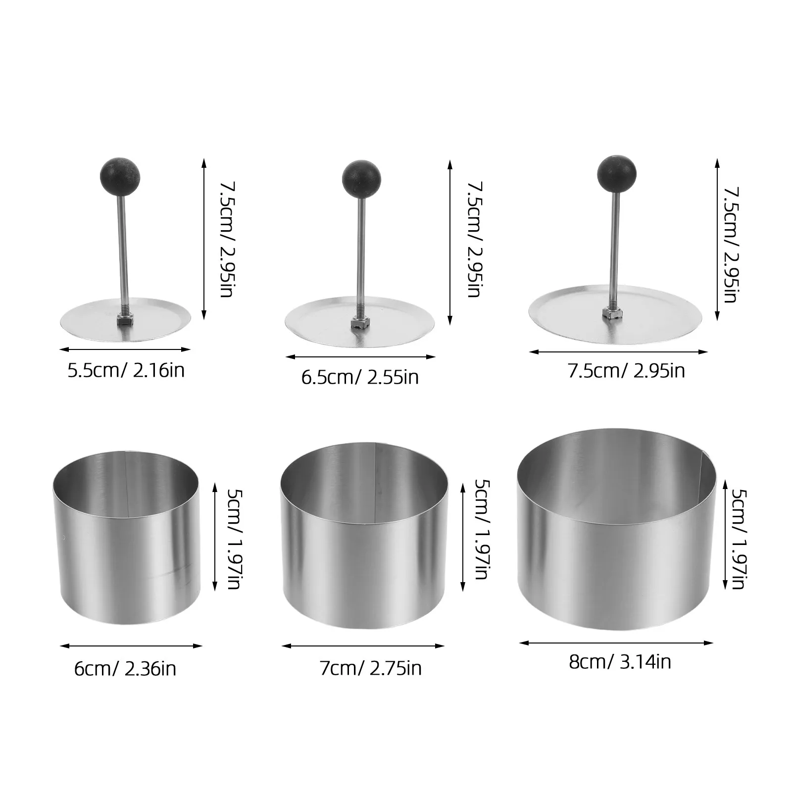 Stainless Steel Mousse Cake Rings Polished Round Baking Molds 2.36 2.75 3.14 Inch for Home Kitchen Baking Tiramisu Dessert