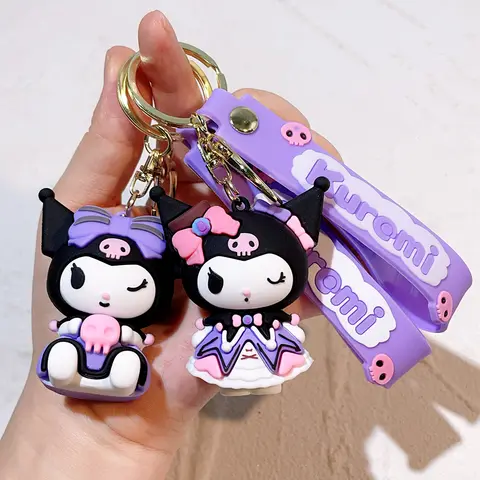 도매 Kawaii Sanrio Kuromi 키 체인 Pvc 인형 열쇠 고리 만화 애니메이션 Cinnamoroll 가방 펜던트 자동차 열쇠 고리 액세서리 선물