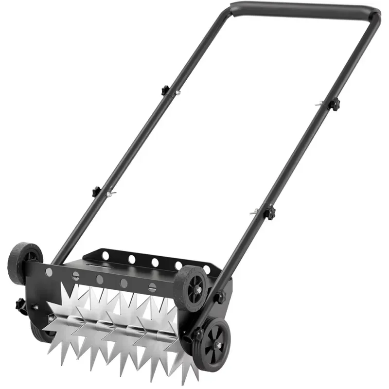 Hand Push Star Spike LawnAerator Roller with Adjustable HandleHeavy Steel Core Aeration Tool with 4