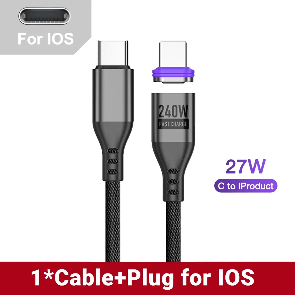 AUFU PD240W Magnetisches Typ-C-Kabel für MacBook PC 5A Superschnelllademagnet USB-C-Ladegerät Datenkabel für iPhone Samsung Xiaomi
