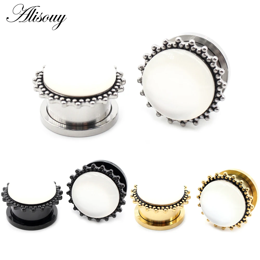 Alisouy 2 Stück 6–16 mm Edelstahl runder Opalstein Ohrtunnel Plugs Expander Bahren Messgeräte Ohrring Piercing Körperschmuck