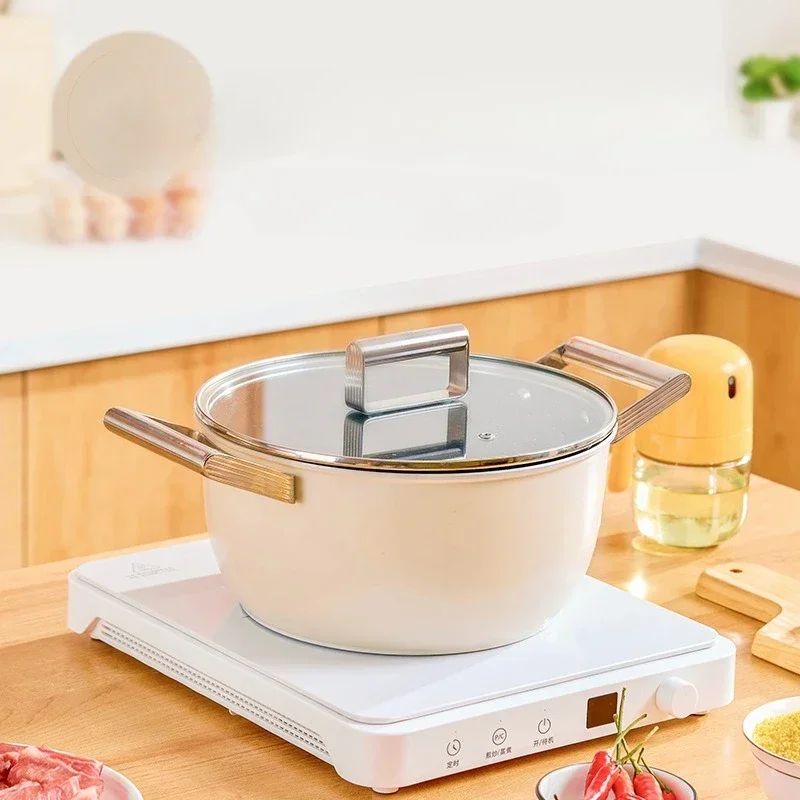 European Style Large Capacity Non Stick Soup Pot Household Gas Double Ear Stew Pot With Steaming Compartment Kitchen Cookware G