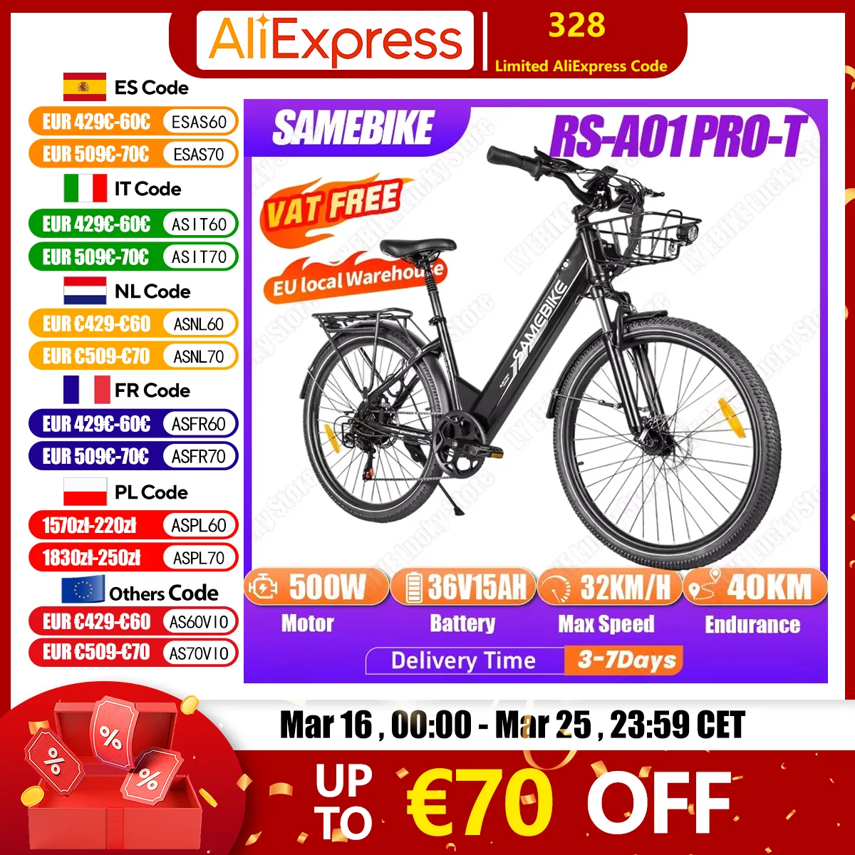 SAMEBIKE RS-A01 PRO vélo électrique 500W 36V15AH vélo électrique de ville 26 pouces fourche avant de montagne et siège double Suspension Ebike