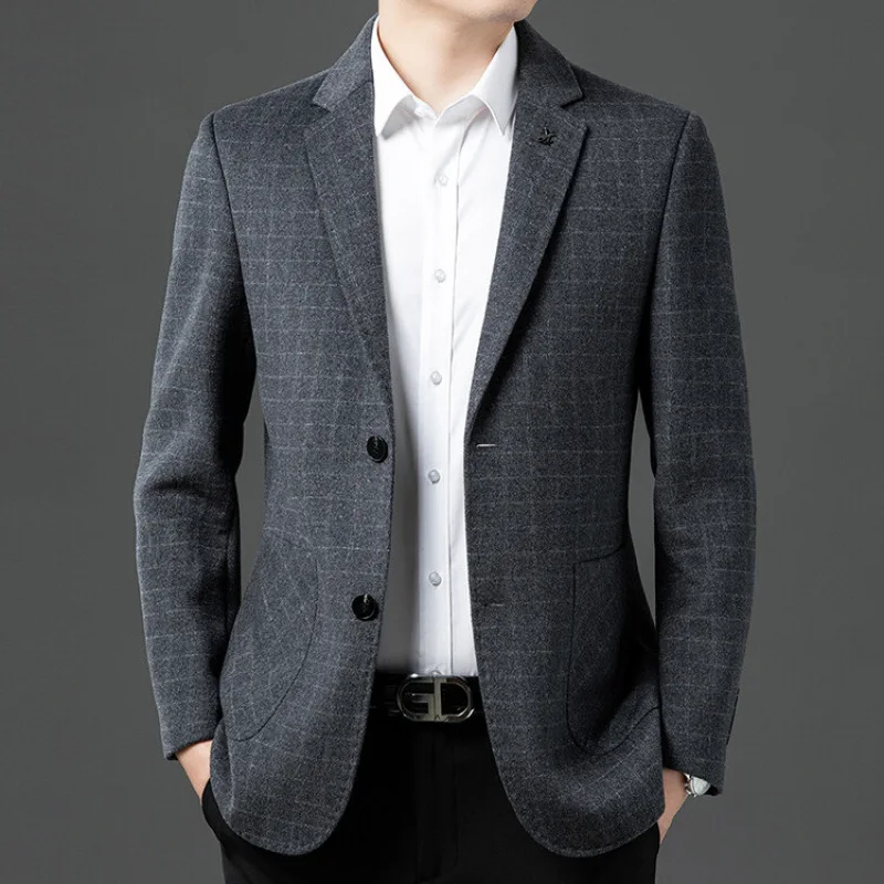 

3-A246 and Winter New Men's Wool yle Slim Fit Solid Color Suit Middle-aged Thickened Single Western Top Jacket