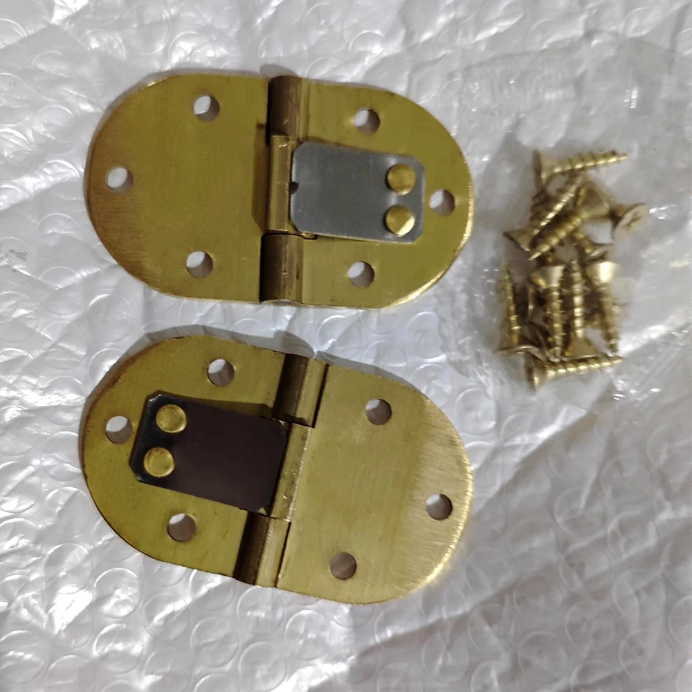 2Pcs Rounded Edges Brass Tray Hinges 90-degree Flip Hinges,spring Folding Copper Waist Hinges with Clip Positioning with Screws