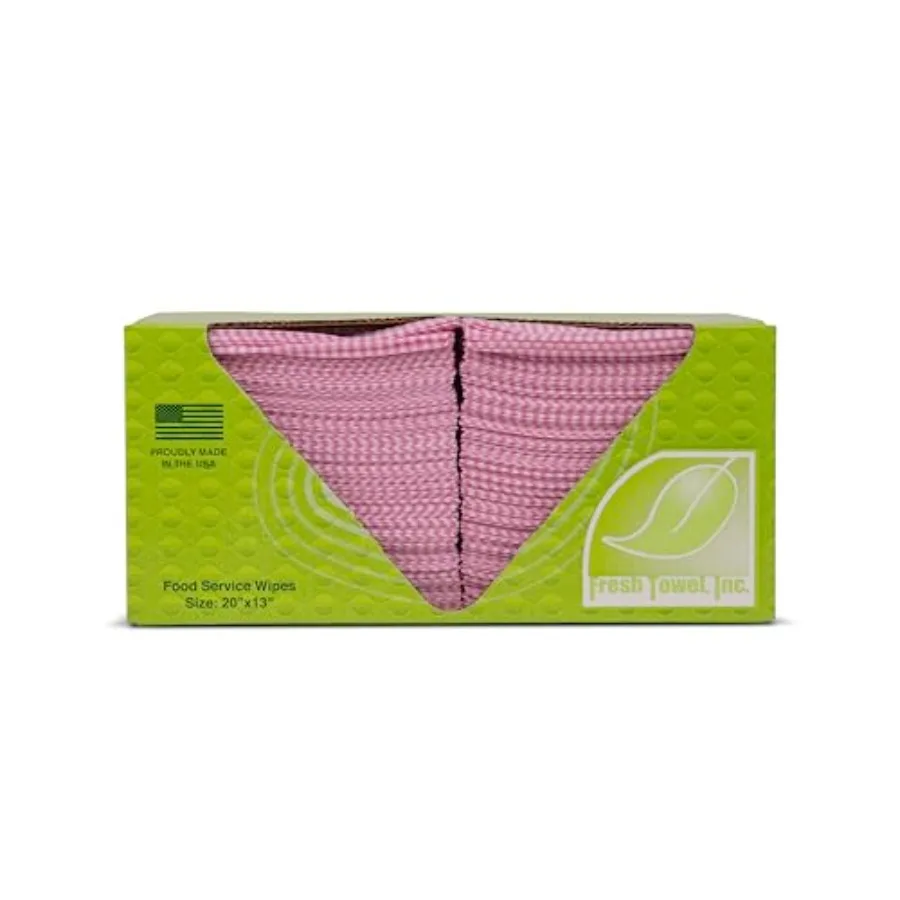 

Fresh Towel Foodservice Reusable Paper Towels - 1/4 Fold 13 x 20 inches - Pink Straight Line Pattern 1 Case of 200 All Purpose